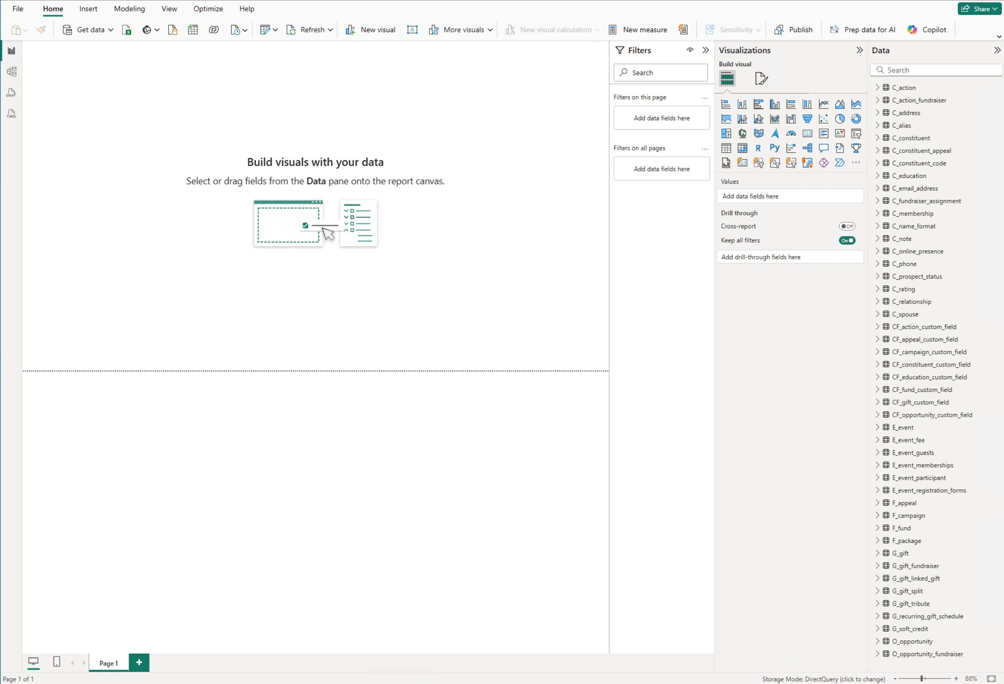 MissionBI Connect RE NXT Field Groups in Power BI Desktop — full view